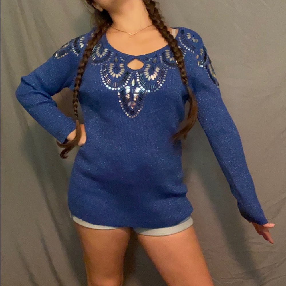 Objects D’art blue embellished sweater sz XLP